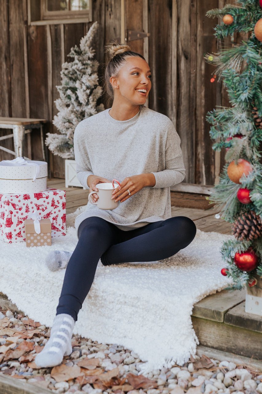 Heather Grey Long Sleeve Brushed Knit Top