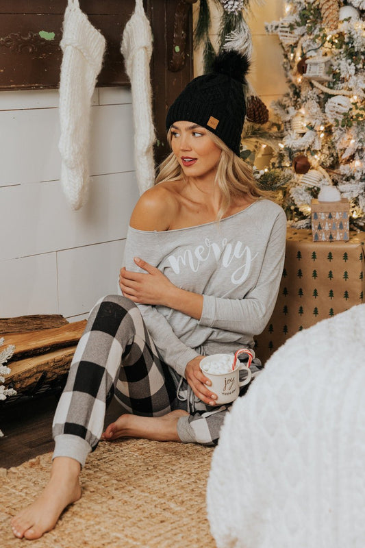 Heather Grey "Merry" Graphic Boatneck Pullover - FINAL SALE - Magnolia Boutique