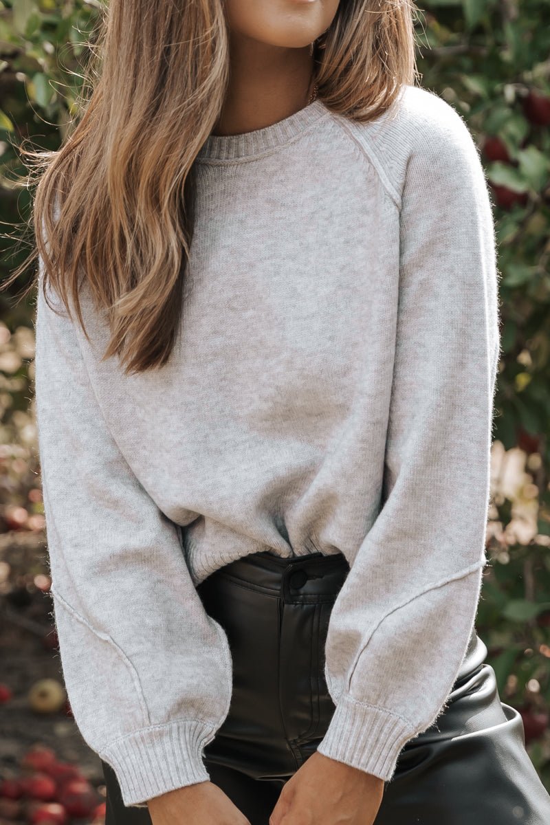 Heather Grey Raglan Sleeve Sweater - Magnolia Boutique