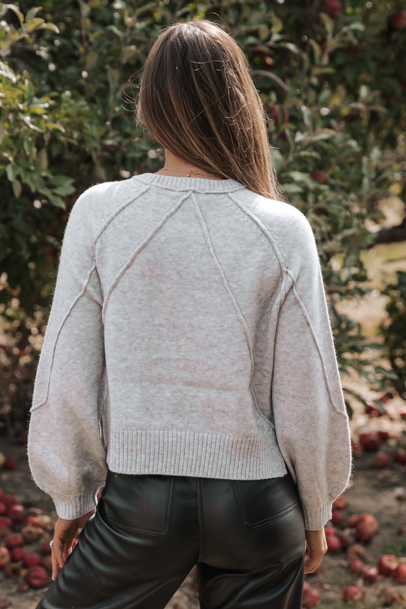 Heather Grey Raglan Sleeve Sweater - Magnolia Boutique