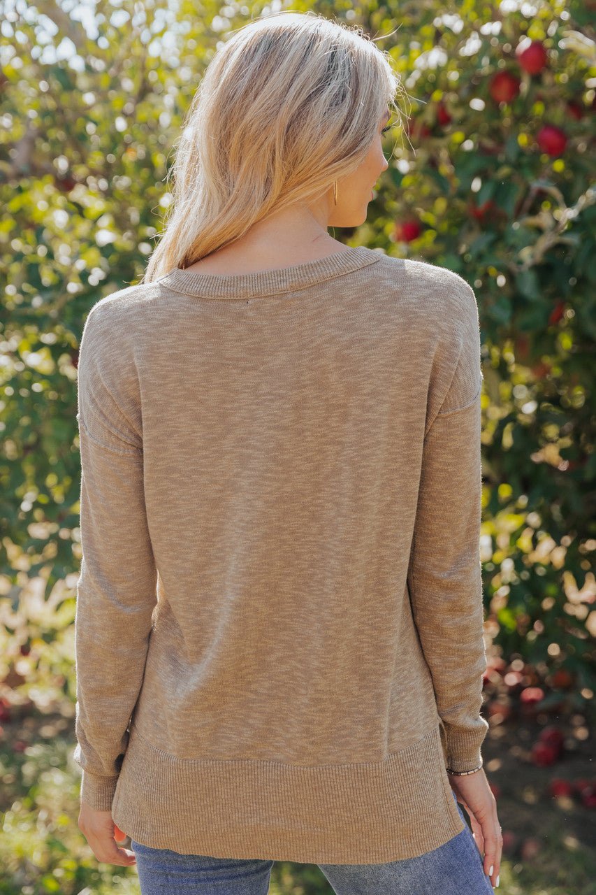 Heather Olive Long Sleeve Pocket Sweater - Magnolia Boutique