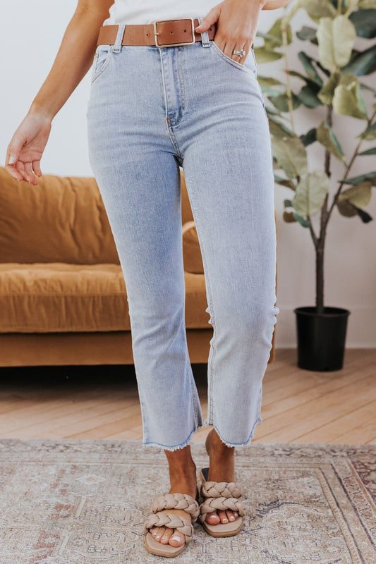 Light Denim Wide Leg Cuffed Jeans - FINAL SALE