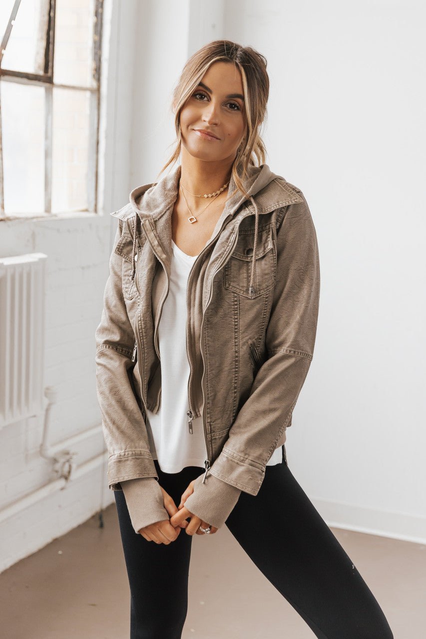 Grey Hooded Leather Jacket | Magnolia Boutique