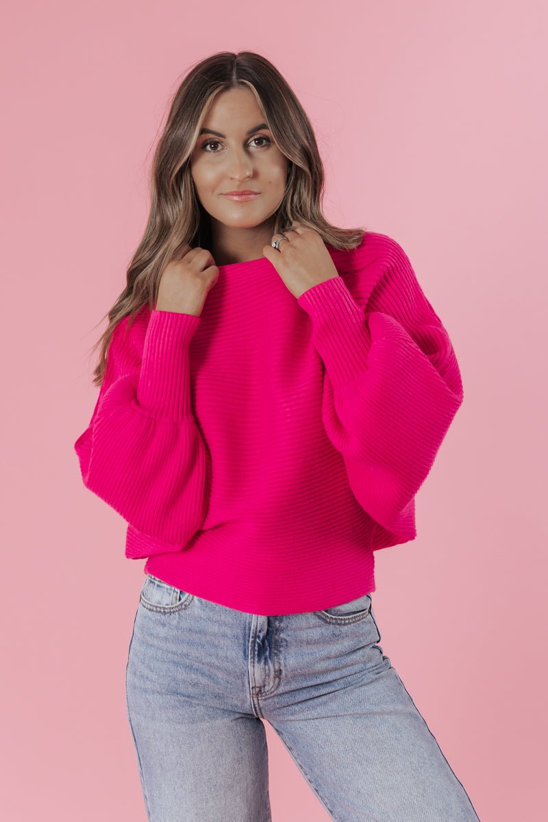 Hot Pink Boat Neck Ribbed Sweater - Magnolia Boutique