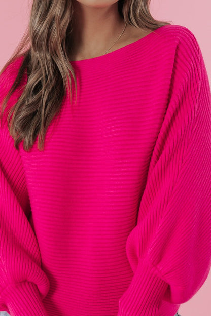 Hot Pink Boat Neck Ribbed Sweater - Magnolia Boutique