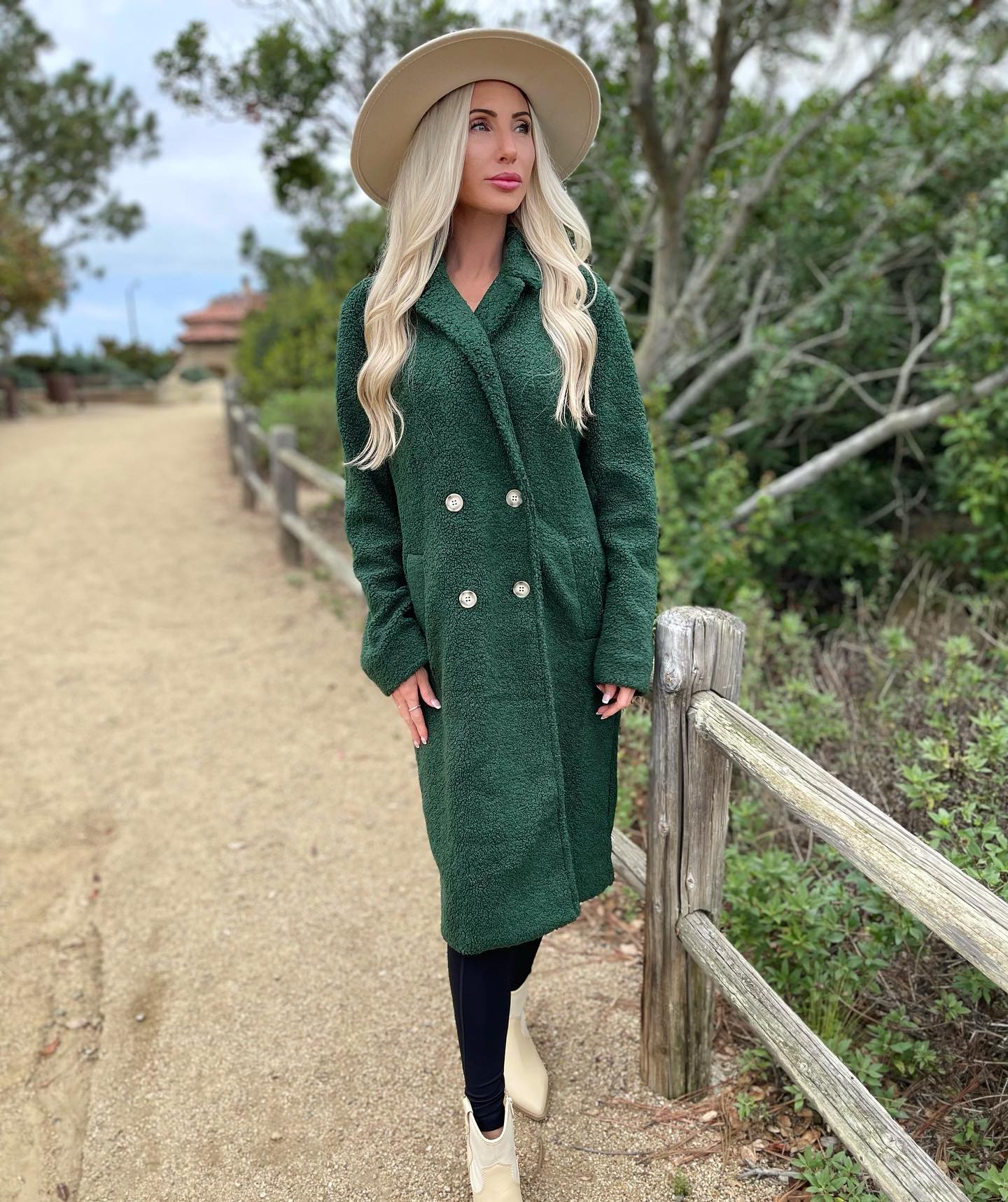 Hunter Green Double Breasted Sherpa Coat - Magnolia Boutique