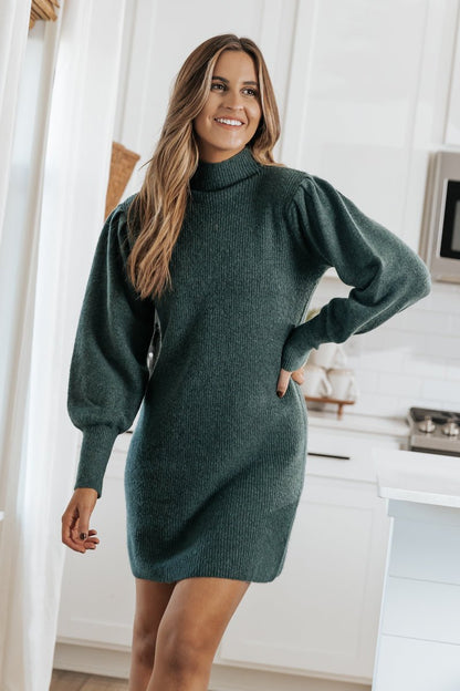 Hunter Green Mock Neck Wool Sweater Dress - Magnolia Boutique