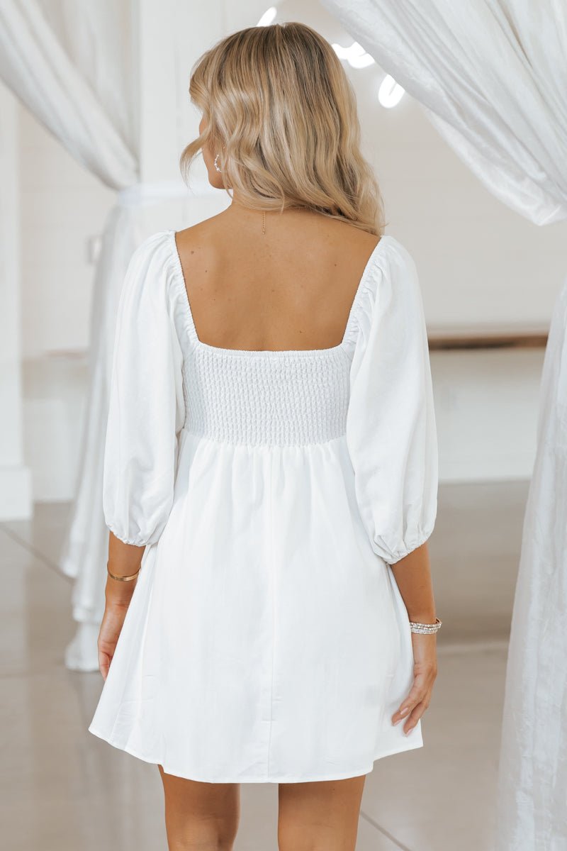 Ivory Balloon Sleeve Linen Mini Dress | Pre Order - Magnolia Boutique