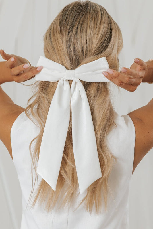 Ivory Bow Ribbon Hair Clip - Magnolia Boutique
