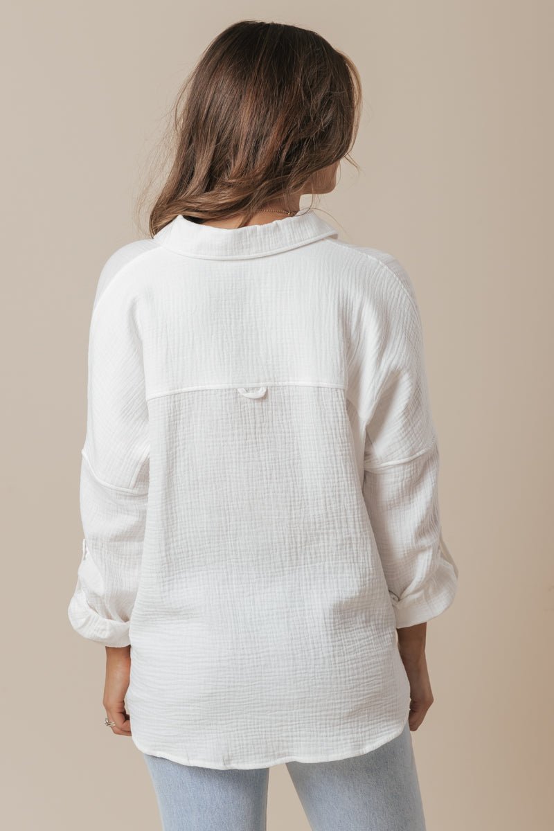 Ivory Button Down Cotton Shirt - Magnolia Boutique
