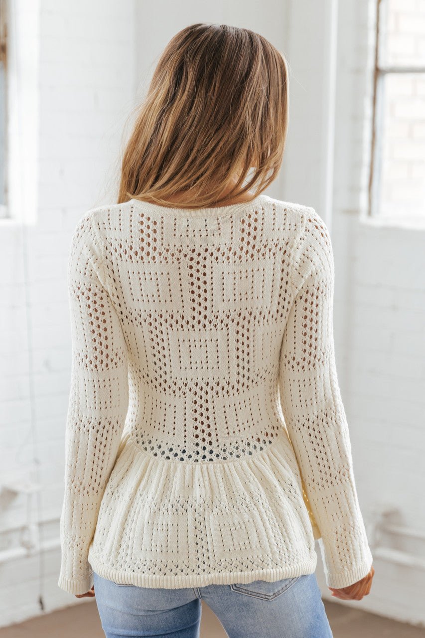 Ivory Crochet Light Weight Peplum Sweater-FINAL SALE - Magnolia Boutique