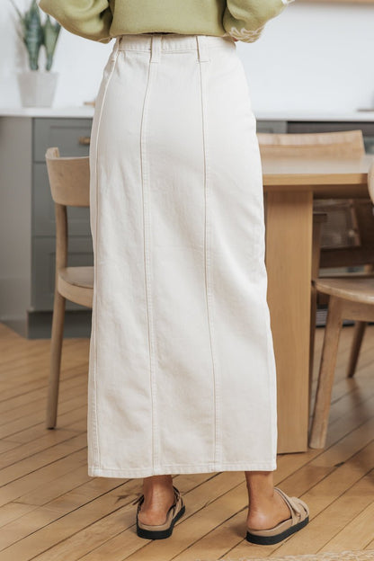 Ivory Front Slit Denim Maxi Skirt - Magnolia Boutique