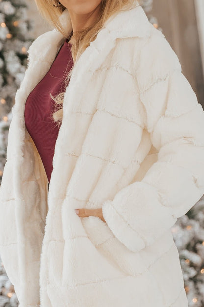 Ivory Open Front Faux Fur Jacket - Magnolia Boutique