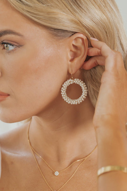 Ivory Pearl Beaded Hoop Earrings | Pre Order - Magnolia Boutique
