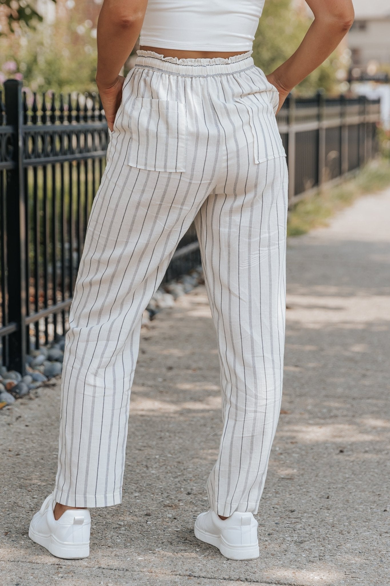 Ivory Striped Drawstring Pants