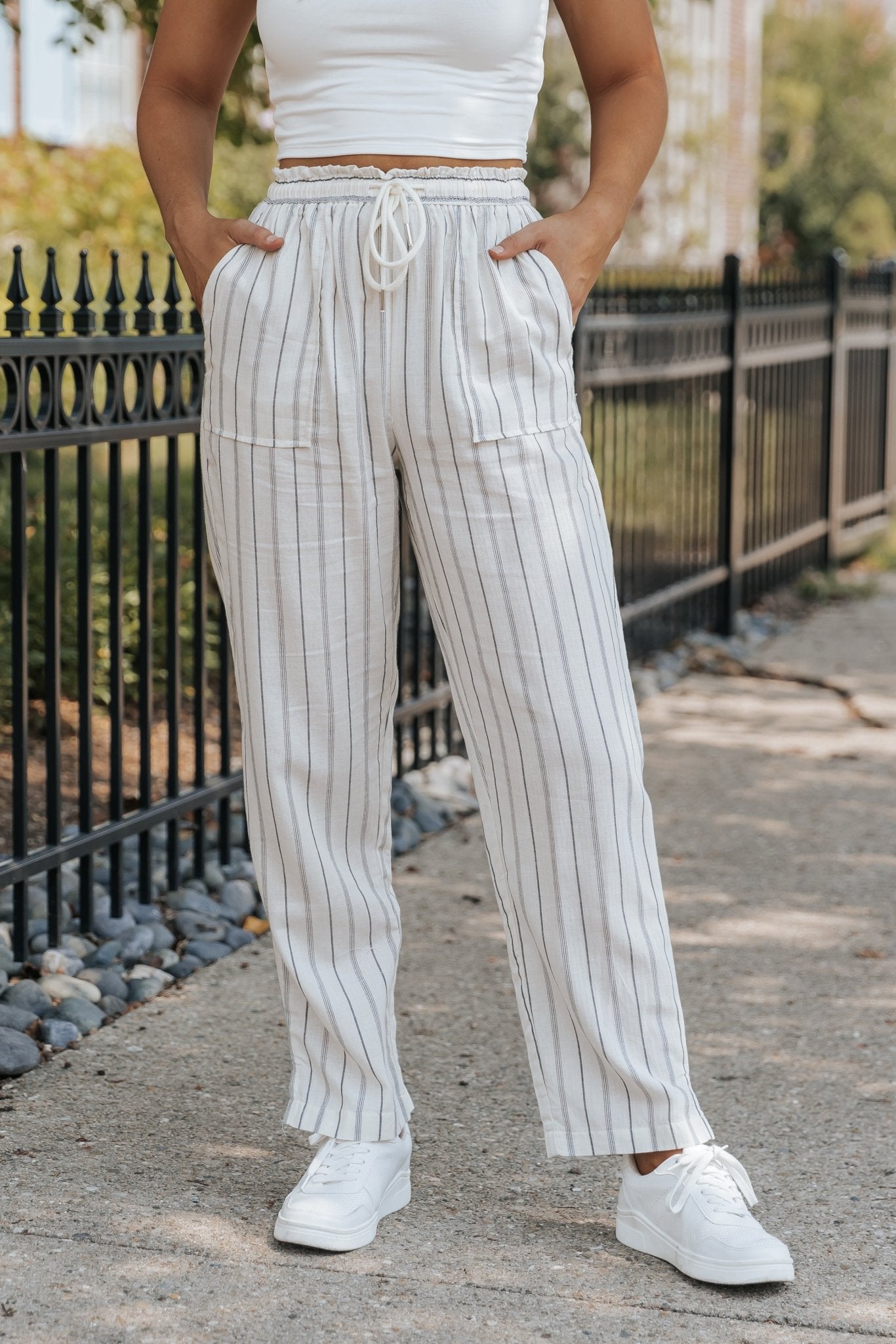 Ivory Striped Drawstring Pants