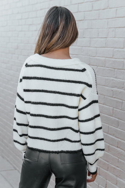 Ivory Striped V Neck Sweater - Magnolia Boutique