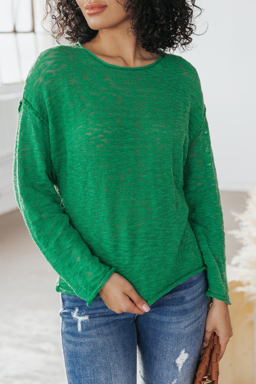 Kelly Green Round Neck Sweater - FINAL SALE - Magnolia Boutique