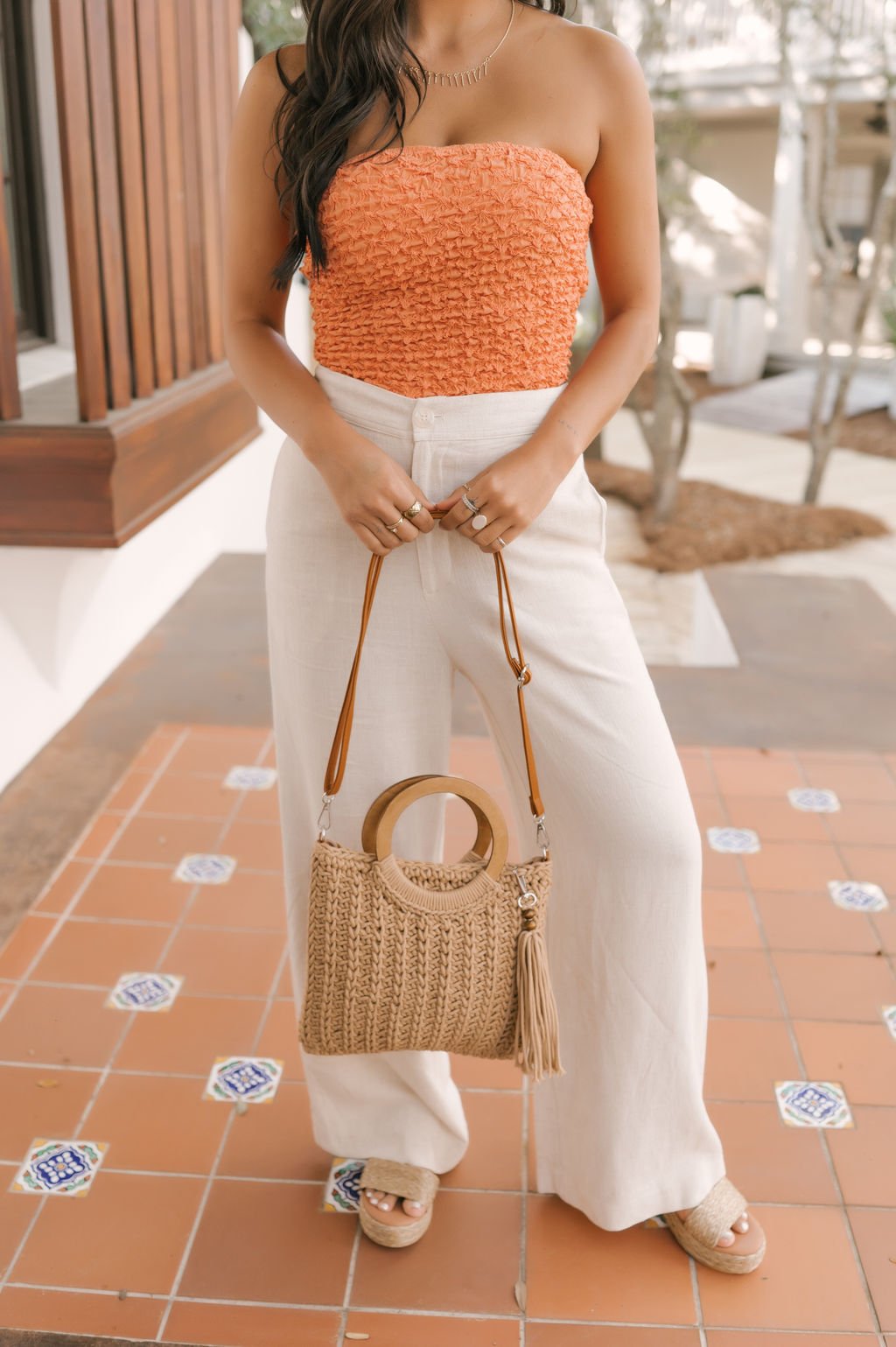 Khaki Crochet Knit Tote Bag - Magnolia Boutique