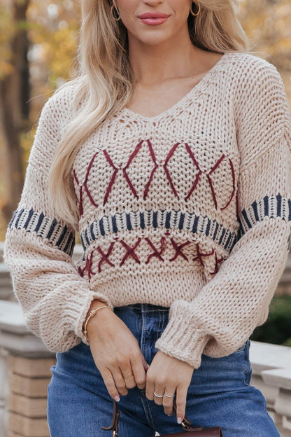 Khaki Multi Color Chunky Pullover Sweater - Magnolia Boutique