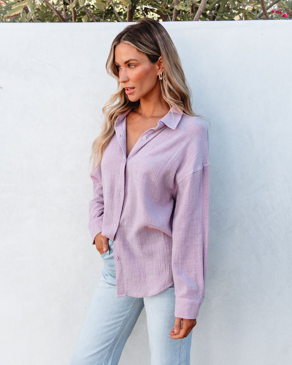 Lavender Button Down Linen Shirt - Magnolia Boutique