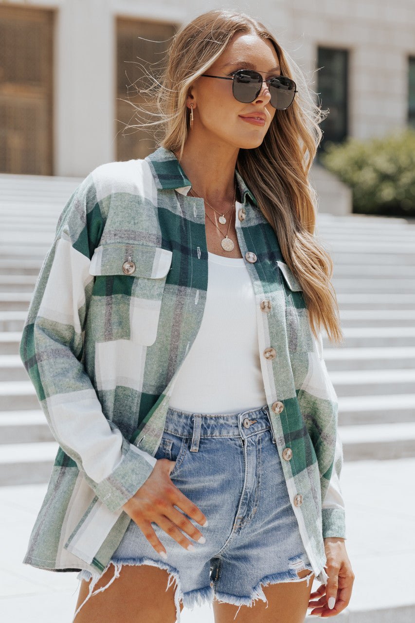 Lennon Sea Green Plaid Flannel Shacket - Magnolia Boutique