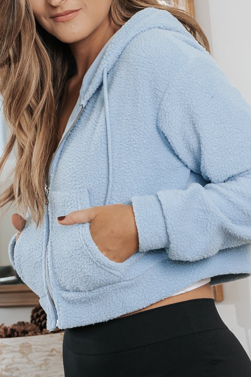 Light Blue Sherpa Cropped Zip Up Hoodie FINAL SALE