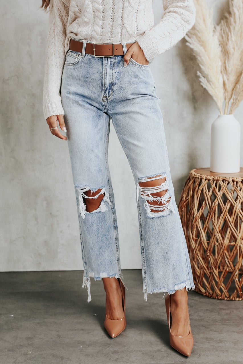 Light Wash Distressed Blue Melody Vintage Crop Straight Jeans - Magnolia Boutique