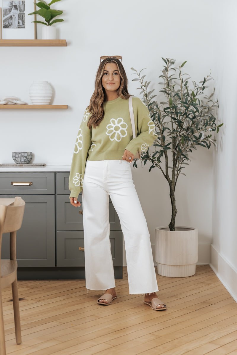 Lily Green Floral Crew Neck Sweater - Magnolia Boutique
