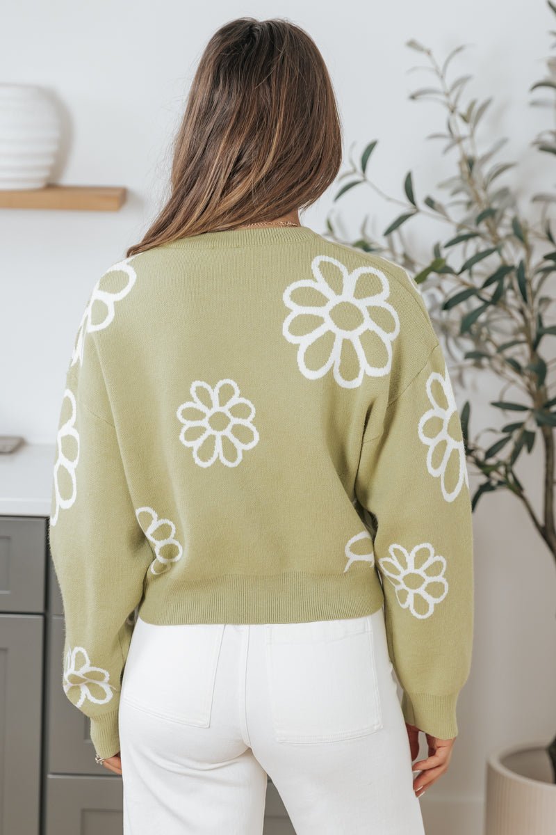 Lily Green Floral Crew Neck Sweater - Magnolia Boutique