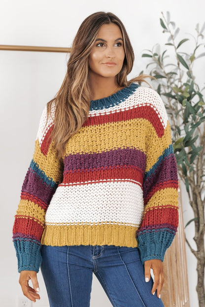 Knit Boutique | Multi Striped Magnolia Sweater Crochet