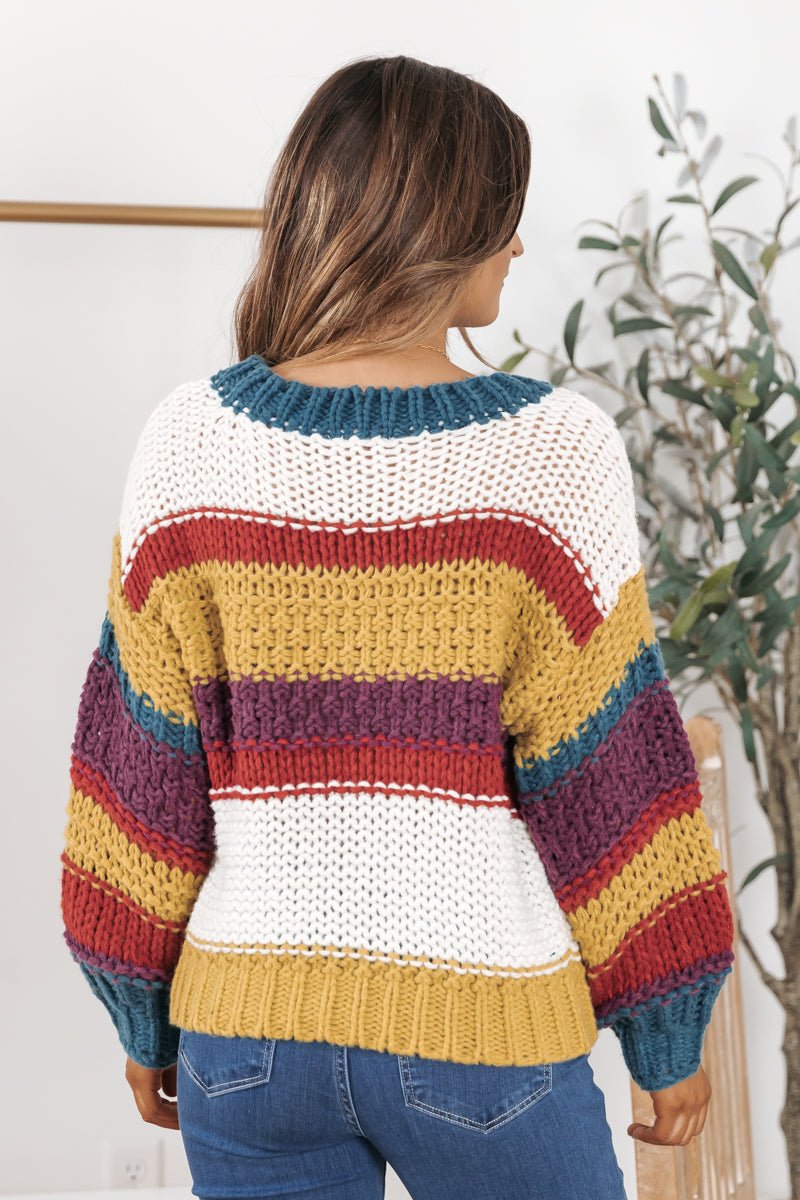 Lime Multi Striped Color Block Sweater - Magnolia Boutique