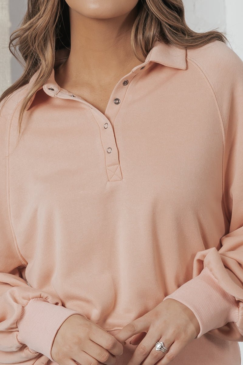 Lola Button Up Pullover - Peach - Magnolia Boutique