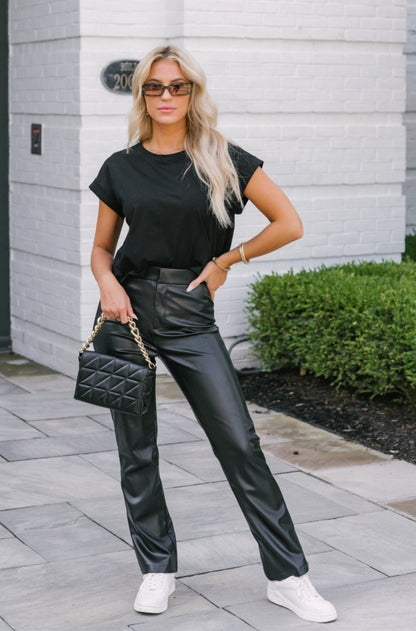 Long Black Faux Leather Pants | Pre Order - Magnolia Boutique