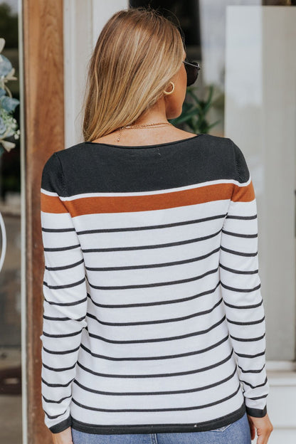 Long Sleeve Copper Colorblock Striped Pullover Sweater - Magnolia Boutique