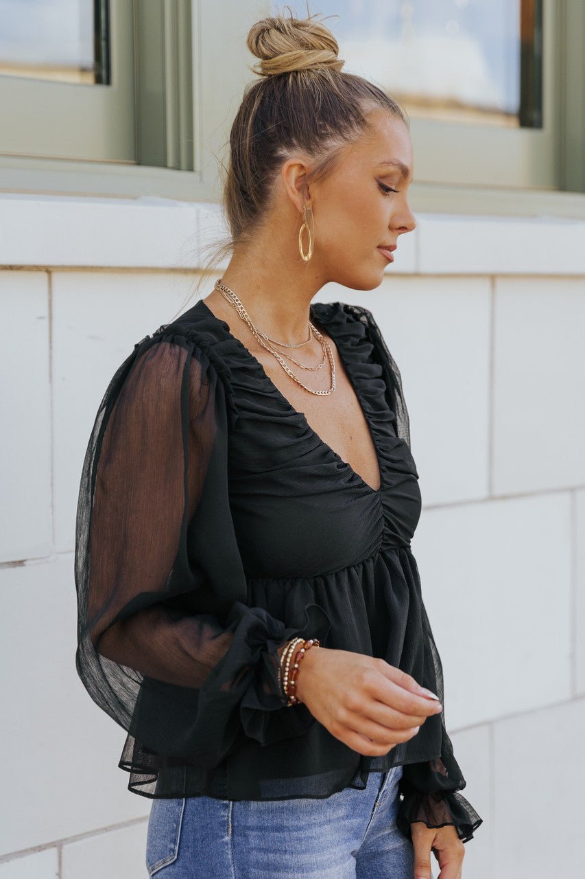 Loretta Sheer Black Long Sleeve Blouse - FINAL SALE - Magnolia Boutique
