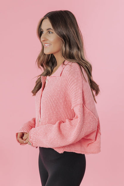 Loving On You Button Down Sweater - Pink - Magnolia Boutique