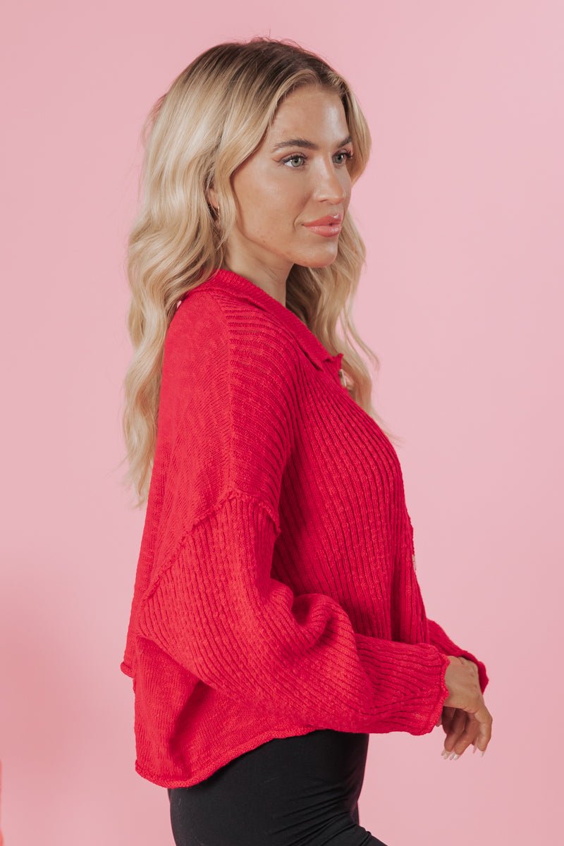 Loving On You Button Down Sweater Red FINAL SALE Magnolia