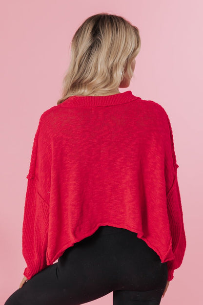 Loving On You Button Down Sweater - Red - Magnolia Boutique