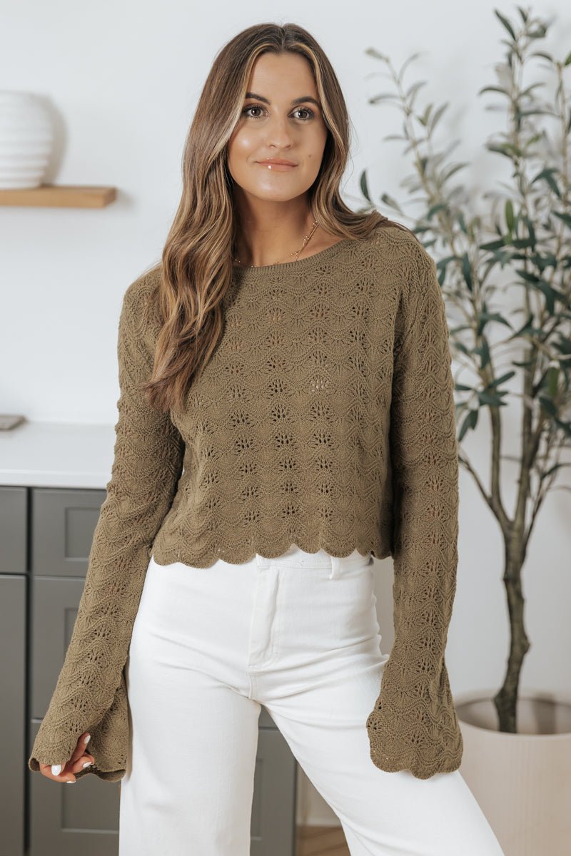 Madelyn Crochet Boat Neck Sweater - Olive - Magnolia Boutique