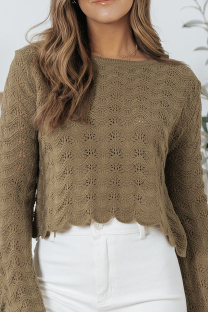 Madelyn Crochet Boat Neck Sweater - Olive - Magnolia Boutique