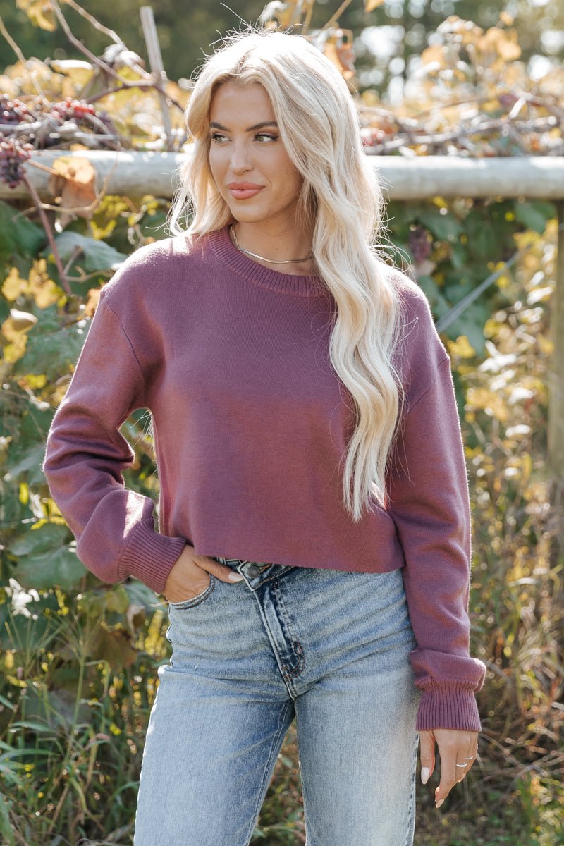Mauve Long Sleeve Wool Pullover Sweater - Magnolia Boutique