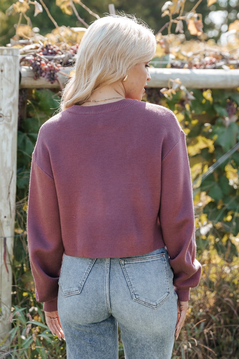 Mauve Long Sleeve Wool Pullover Sweater - Magnolia Boutique