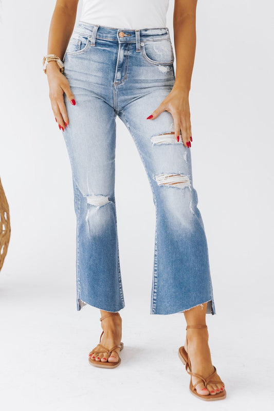 Light Denim Wide Leg Cuffed Jeans - FINAL SALE