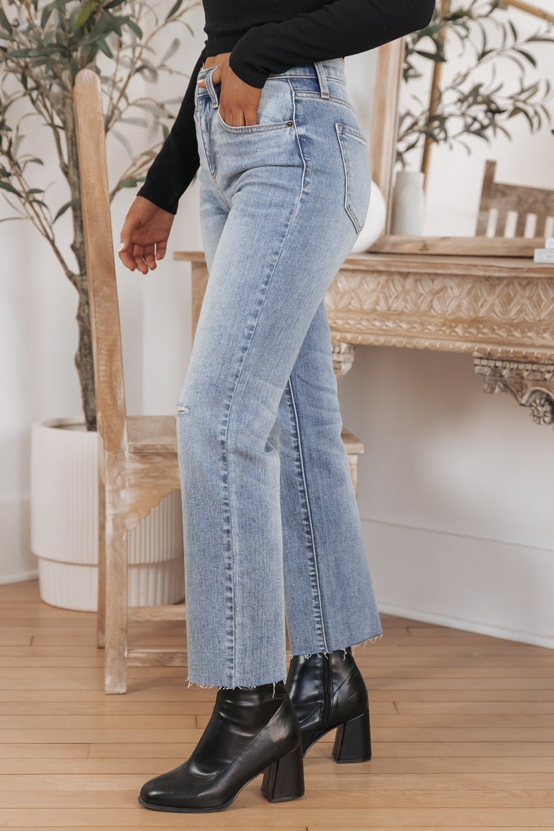 Medium Wash Distressed Straight Leg Jeans - Magnolia Boutique