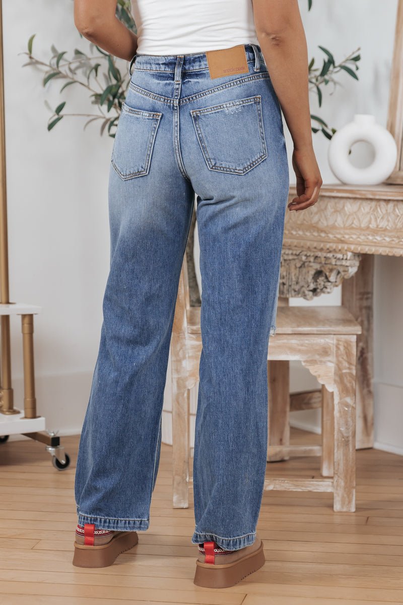 Medium Wash Distressed Wide Leg Jeans - Magnolia Boutique