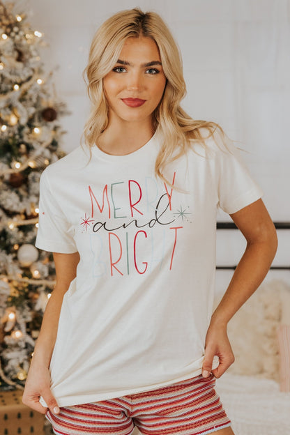 "Merry and Bright" Short Sleeve Graphic Tee - Magnolia Boutique