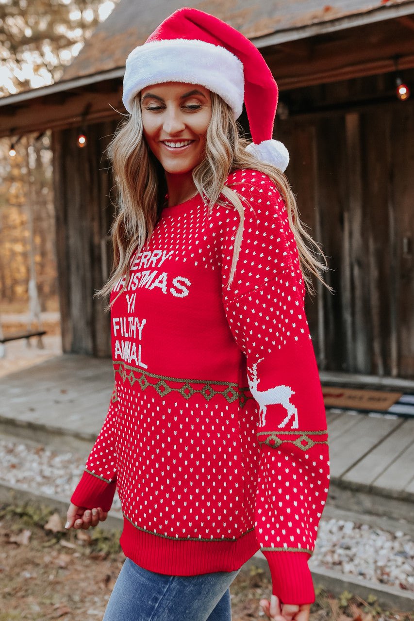 Merry Christmas Ya Filthy Animal Sweater - FINAL SALE - Magnolia Boutique