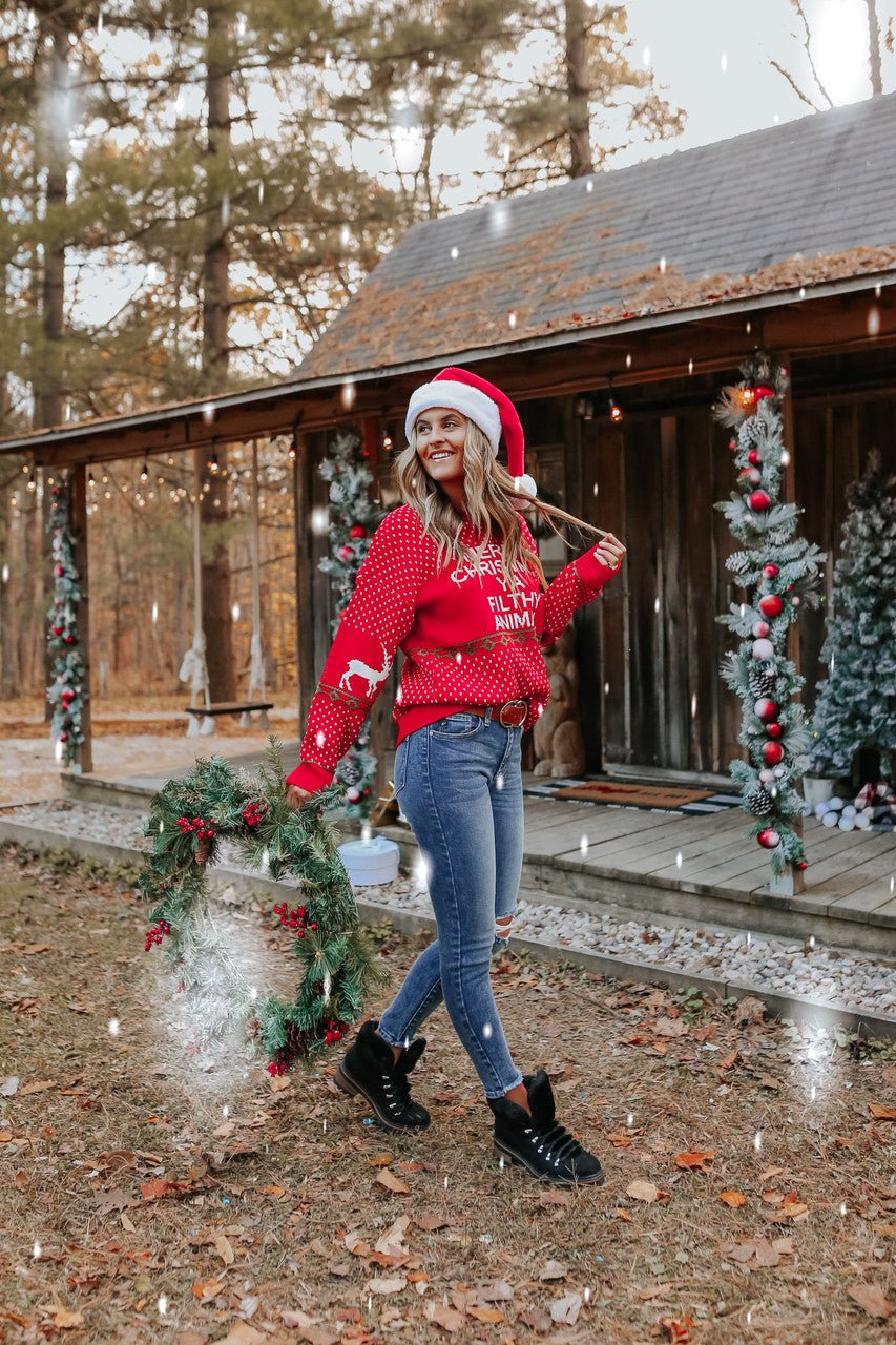 Merry Christmas Ya Filthy Animal Sweater - FINAL SALE - Magnolia Boutique