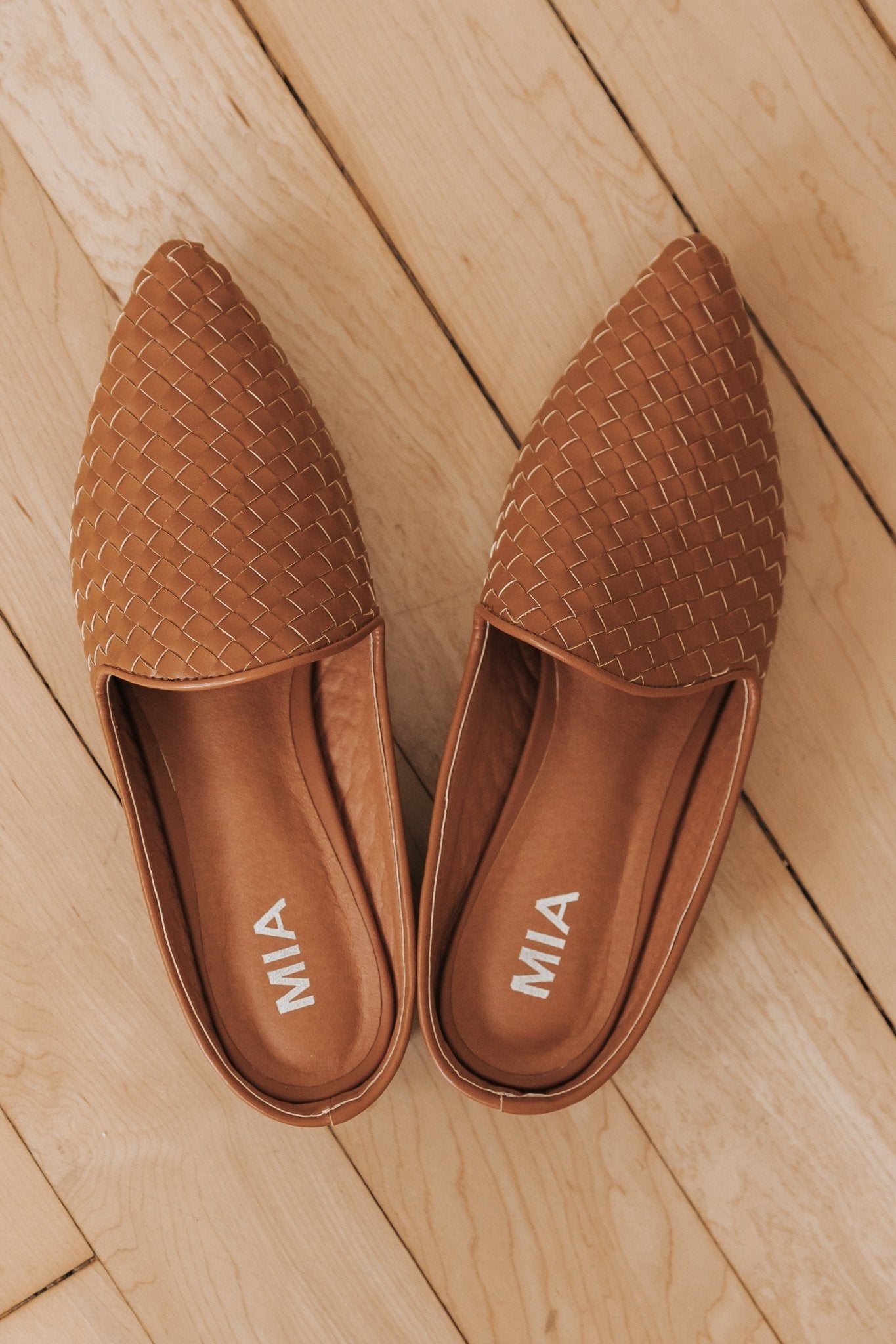 MIA Johona Tan Woven Slip On Mules